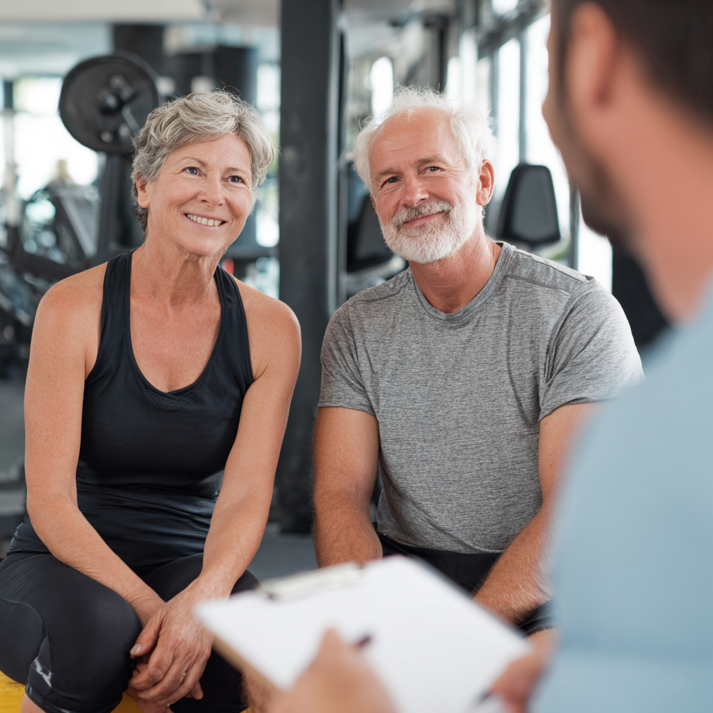 Middle-aged adults during fitness consultation session